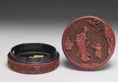 图片[2]-Round box with lady and child at play/ Carved red lacquerware-China Archive